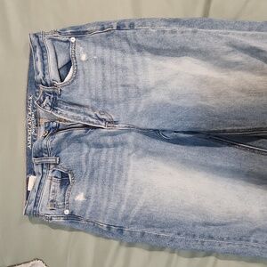Distressed straight leg mom jean